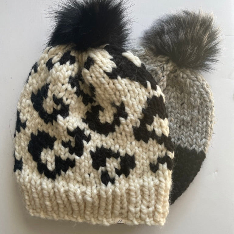 Animal Print Pom Pom Hat