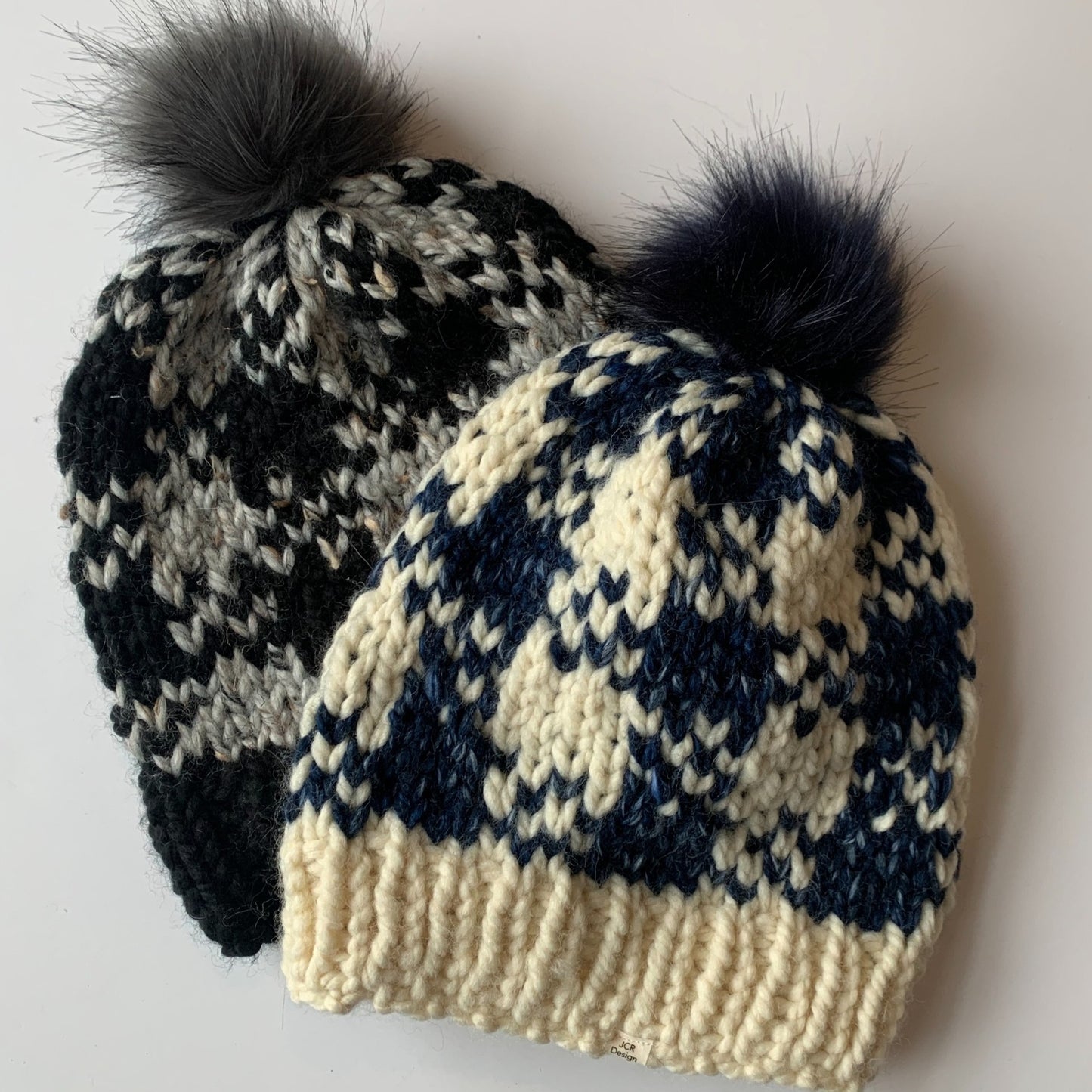 Houndstooth Print Pom Pom Hat