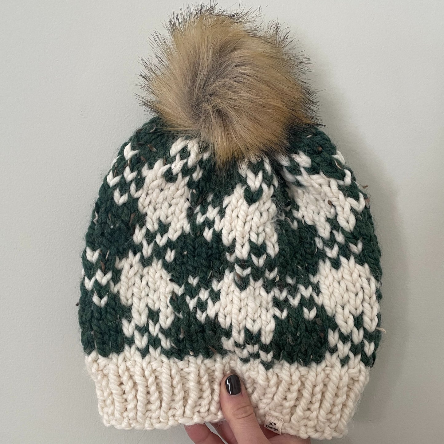 Houndstooth Print Pom Pom Hat